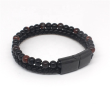 Wholesale Custom Mens Bracelet Leather and Bead Bracelet